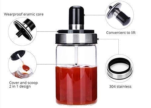 Femora Borosilicate Glass Spoon Jar Chutney Jar Pickle Jar for Dinning Table- 250 ml, Transparent?