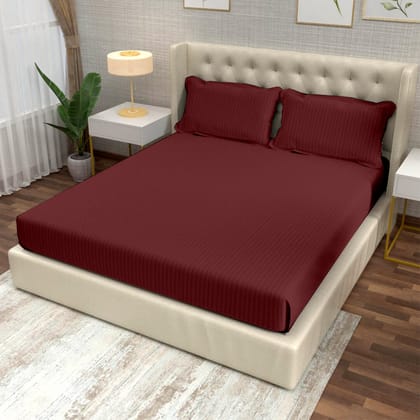 Burgundy Italian Stripes Flat King Size Bedsheet-King / BURGUNDY / HT219KS