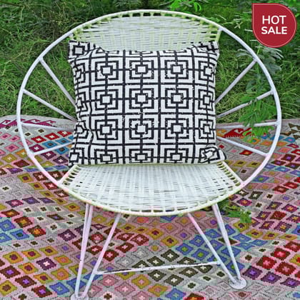 16" Bohemian Cushion Cover - Black and White boxes- Sale-16 x 16 inches