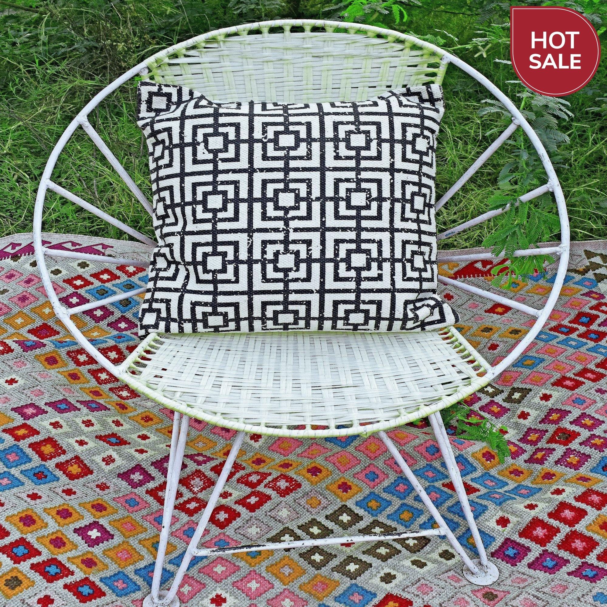 16" Bohemian Cushion Cover - Black and White boxes- Sale-16 x 16 inches