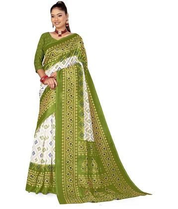 Kanooda Prints Art Silk Printed Saree With Unstitched Blouse Piece ( Green )