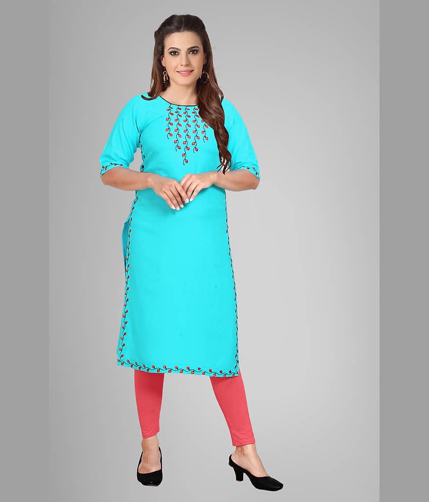 Kapadia - Turquoise Rayon Women's Straight Kurti ( Pack of 1 )