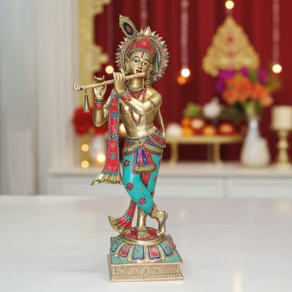 Brass Showpiece Krishna God Idol Statue (BSMAS691 A)