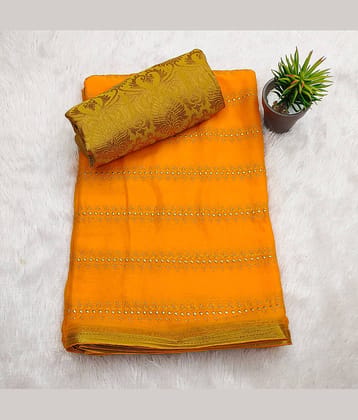 Parmila Fashion Chiffon Embellished Saree With Unstitched Blouse Piece ( Gold )