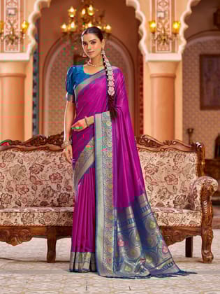 Pink Soft Silk Solid Banarasi Silk Zari Jacquard Work Designer Saree