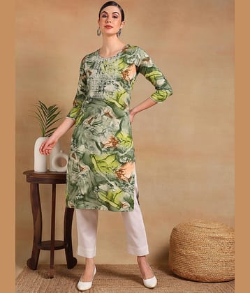 Vaamsi Cotton Blend Printed Straight Women's Kurti - Green ( Pack of 1 )