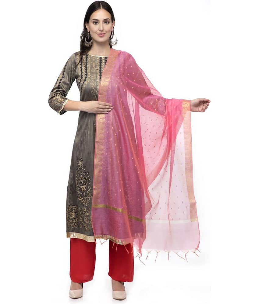 A R Silk Pink Chanderi Zari Work Dupatta