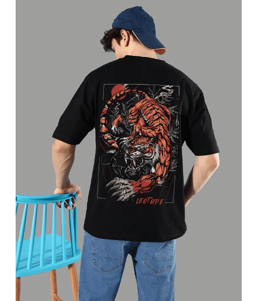 Leotude Pack of 1 Cotton Blend Oversized Fit Men's T-Shirt ( Black )