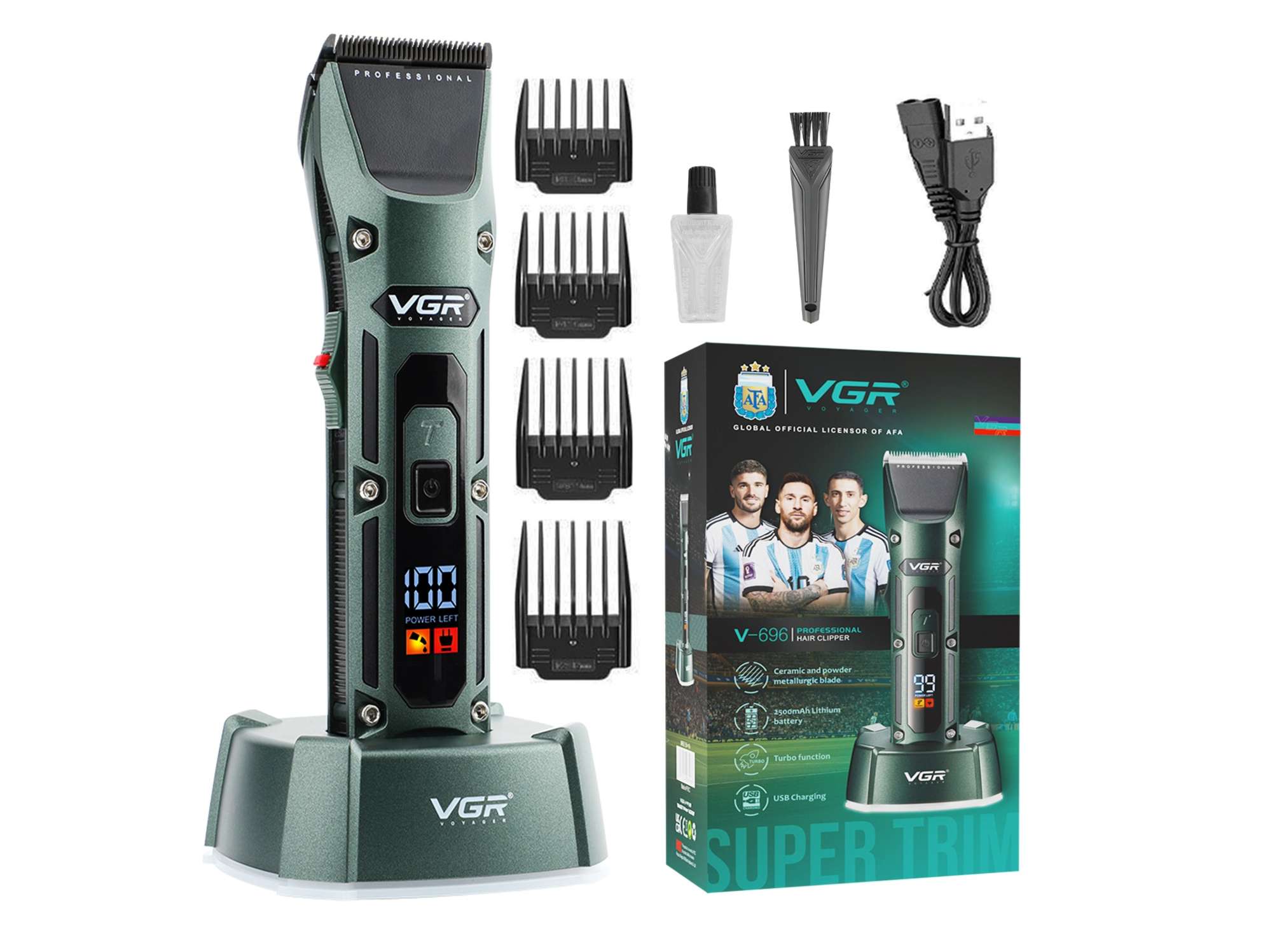 VGR V-696 Professional Hair Clipper Trimmer 300 min Runtime 8 Length Settings (Green)