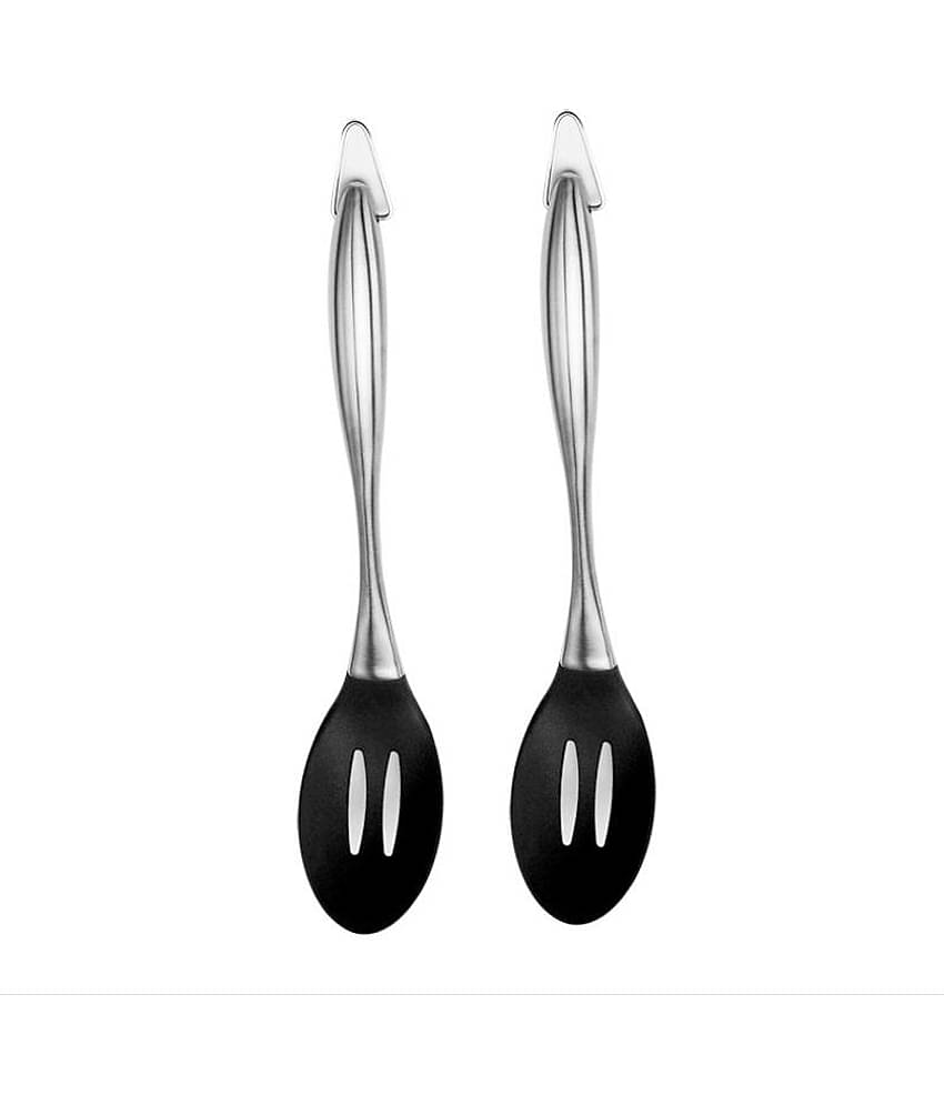 Baskety Silicone with Stainless Steel Handle Slotted Spatula ( Pack of 2, Black )