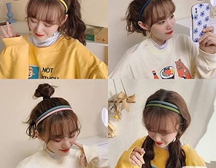 Aliza Fashion Plastic Matte Elastic Hair Bands Wavy Hair Comb Headband for Women - Matt Multicolour (Set of 12)