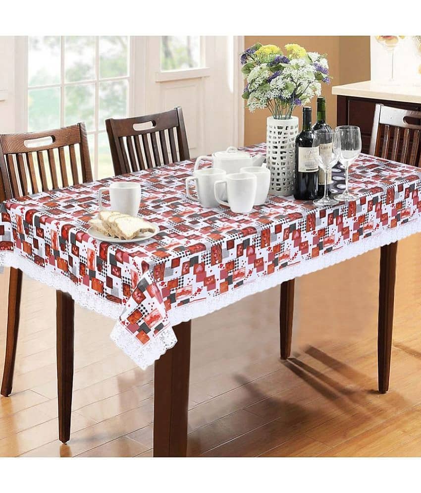 Printed PVC 6 Seater Rectangle Table Cover ( 204 x 152 ) cm Pack of 1 Red