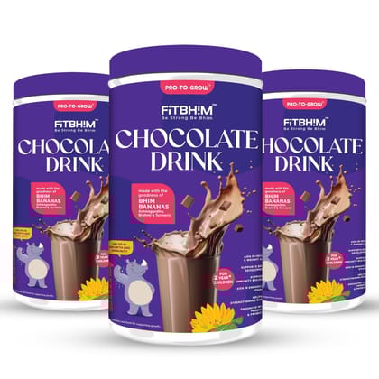 Pro To Grow Fitbhim Nutritional Chocolate Drink Powder 200g | Enriched with Bhim Banana | Belgian Chocolate Flavor for Kids (2+ years) | Ideal for Brain Growth & Immunity Support (Pack of 3) Pro To Grow Fitbhim Nutritional Chocolate Drink Powder 200g | Enriched with Bhim Banana | Belgian Chocolate Flavor for Kids (2+ years) | Ideal for Brain Growth & Immunity Support (Pack of 3)