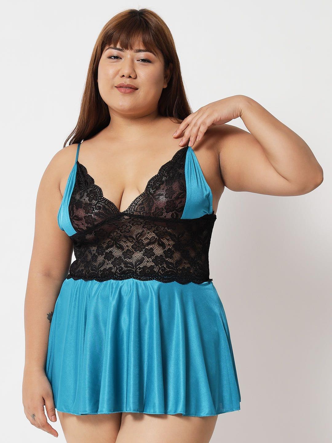 Plus Size Sexy Satin and Lace Honeymoon Babydoll Bikini Dress 07T S-10XL