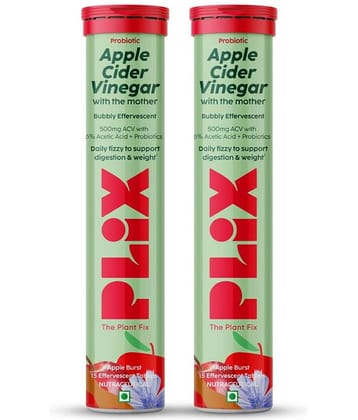 Plix Probiotic+ Apple Cider Vinegar Effervescent Tablets for Gut Health & Metabolism 2 x 15 Tablets