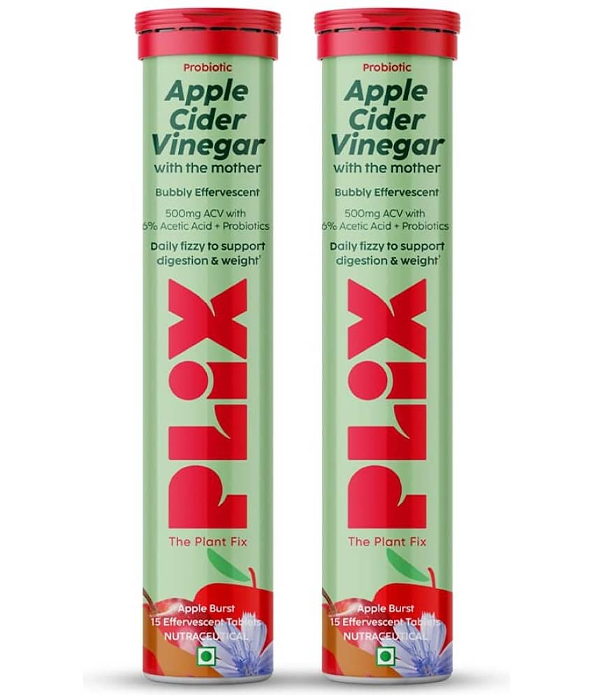 Plix Probiotic+ Apple Cider Vinegar Effervescent Tablets for Gut Health & Metabolism 2 x 15 Tablets