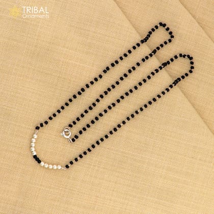925 sterling silver black beads chain necklace, gorgeous small silver balls design pendant, traditional style chain beaded necklace set322-18