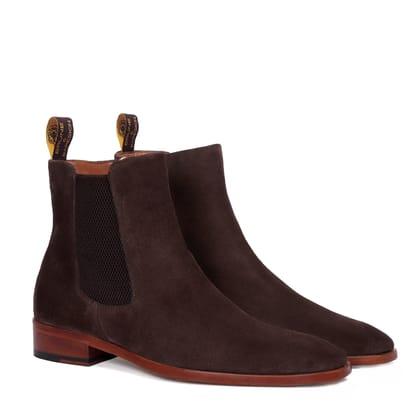 Suede Leather Chelsea Boots in Dark Brown Suede Leather With Leather Sole By Brune & Bareskin-40/6