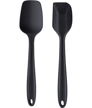 Baskety Black Silicone Cooking Spoon With Mixing Spatula Set ( Pack of 2 )