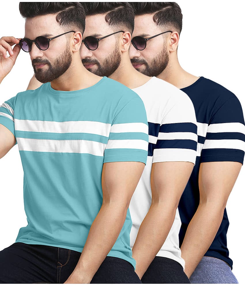 AUSK Pack of 3 Cotton Blend Regular Fit Men's T-Shirt ( Navy Blue )