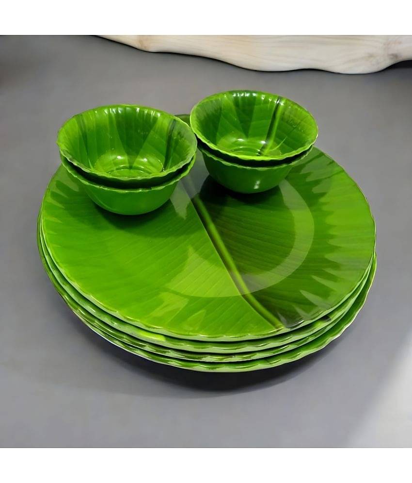 Inpro Upgrade Your Dinning with Green Melamine Dinner Set ( Pack of 8 )