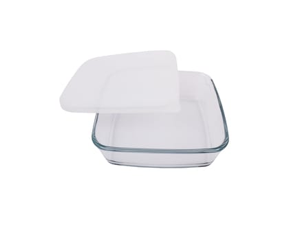 Borosil 800ml Baking & Serving Square Shape Dish with White Lid | Borosilicate Glass Bakeware and Serveware Tray Borosil 800ml Baking & Serving Square Shape Dish with White Lid | Borosilicate Glass Bakeware and Serveware Tray