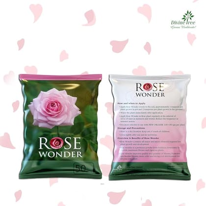 DIVINE TREE Rose Wonder Organic Plant Food for All Rose Plant - for Plant Growth - Boosts Branching and Bloom Flowering (50gm)