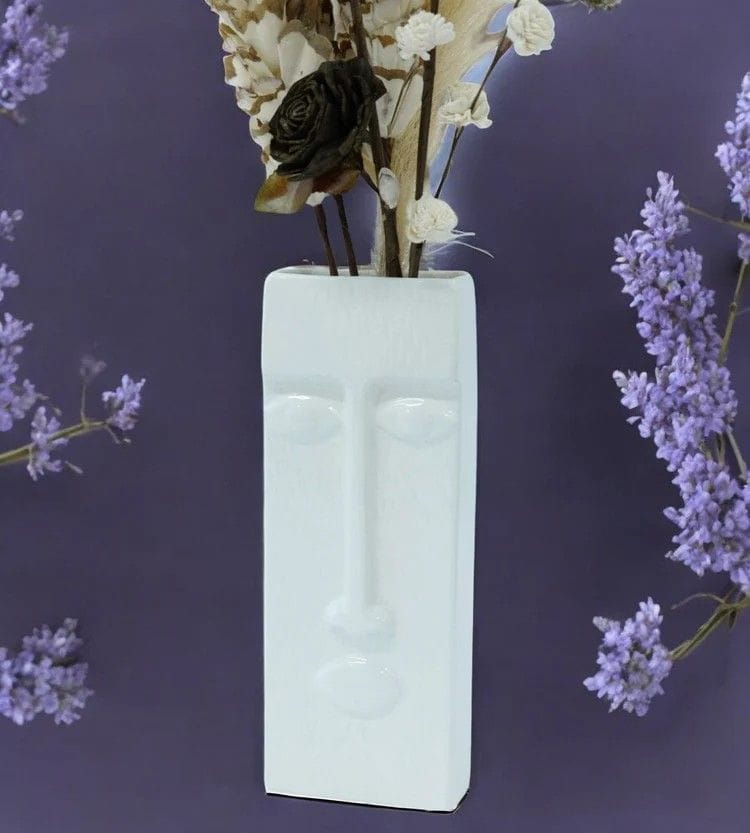 Elegant White Ceramic Face shape Vase for Home Decor