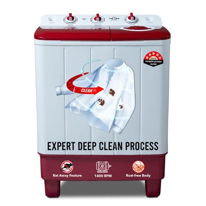 Power Guard 7.5 kg 5 Star Semi-Automatic Top Loading Washing Machine Appliance (PG75WM-BG-OP, Burgundy, Powerful Motor, Effective Wash Pulsator,1400 RPM & Castors) Power Guard 7.5 kg 5 Star Semi-Automatic Top Loading Washing Machine Appliance (PG75WM-BG-