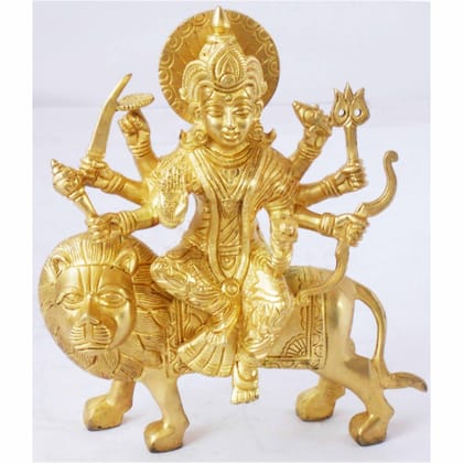 Brass Durga Ji Showpiece - Premium Brass Goddess Idol for Worship, Height : 8 Inch (BSMAS1108 C)