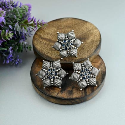Oxidized Silver Earing and ring combo | Sarichka-Blue