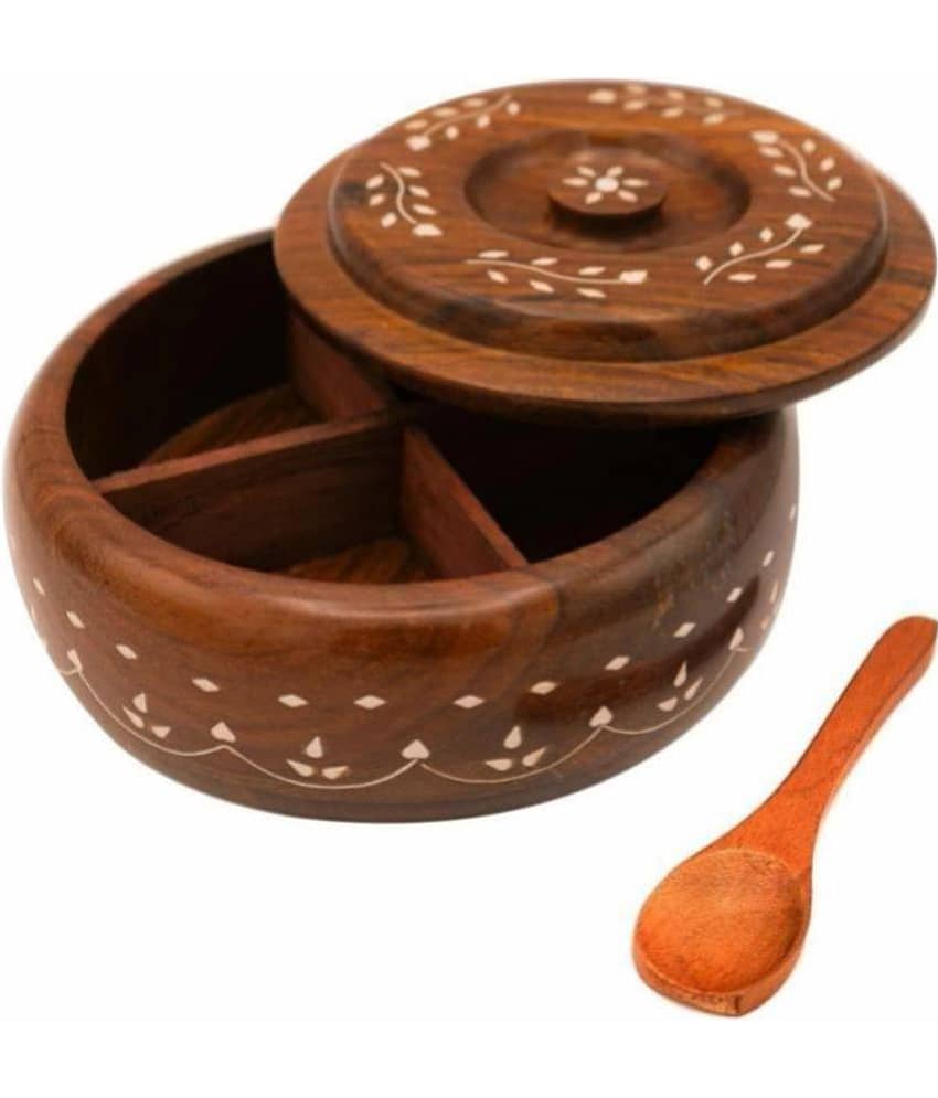 TFS - Brown Wooden Spice Container ( Set of 1 )