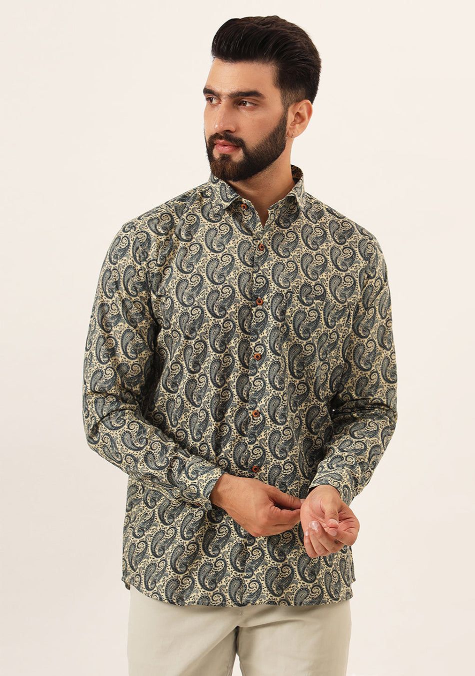 Blue Paisley Print Pure Cotton Regular Fit Casual Shirt-38