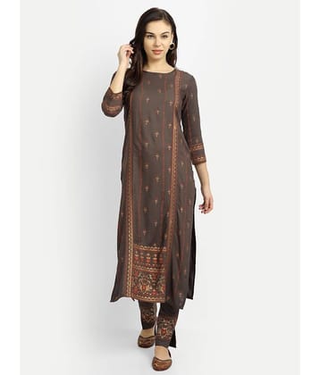 Madhuram Textiles - Brown Straight Rayon Women's Stitched Salwar Suit ( Pack of 1 )