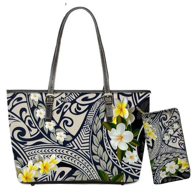 Tahiti Polynesian Plumeria Printing Leather Designer Handbags Women Famous Brands Luxury Bags Women Handbags Shoulder Purses