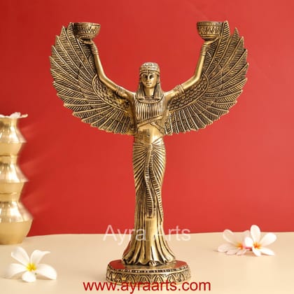 Ancient Egyptian Goddess Isis Wings Candle Stand Brass Statue - 12 Inch Height Ancient Egyptian Goddess Isis Wings Candle Stand Brass Statue - 12 Inch Height