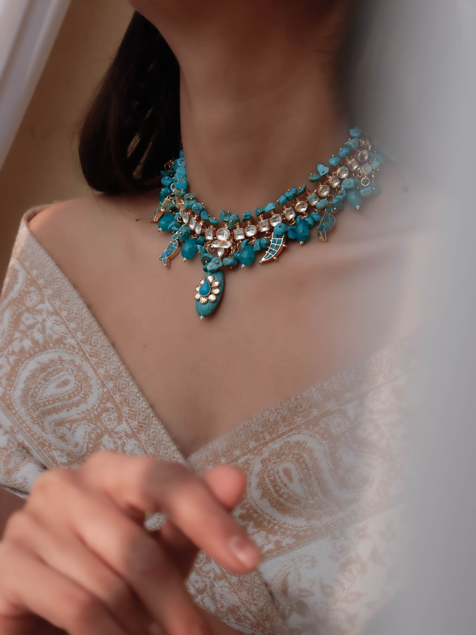 Azul Turquoise Kundan Necklace-Turquoise