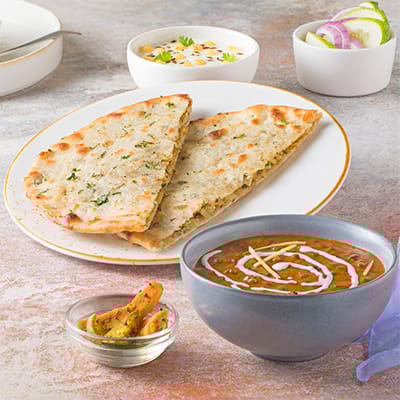 Aloo Kulcha With Dal And Raita