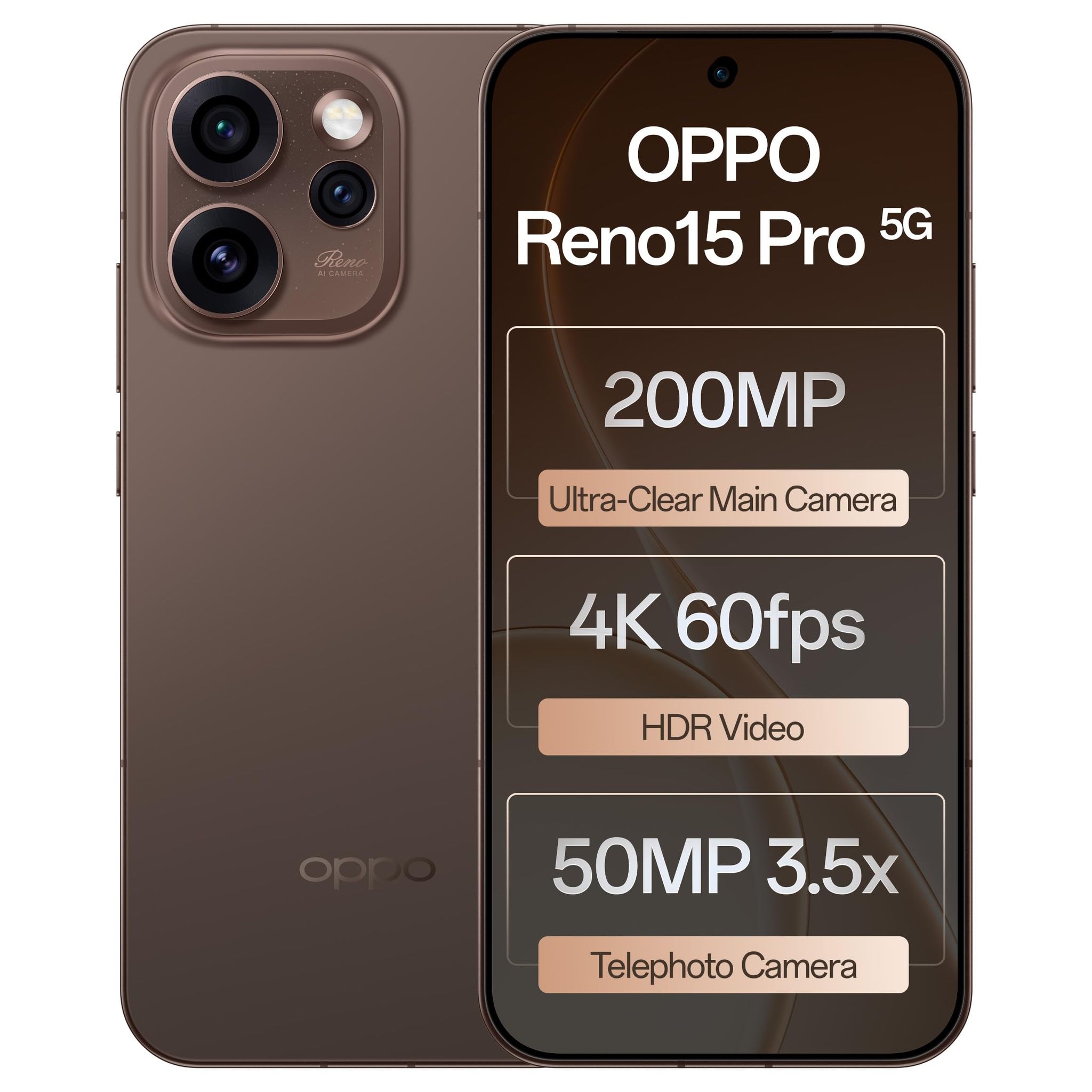 Oppo Reno15Pro 5G (Cocoa Brown, 12GB RAM, 256GB Storage) with No Cost EMI/Additional Exchange Offers