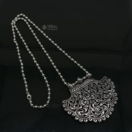 30" long beaded chain Traditional cultural trendy style 925 sterling silver pendant necklace best brides tribal ethnic jewelry  set631