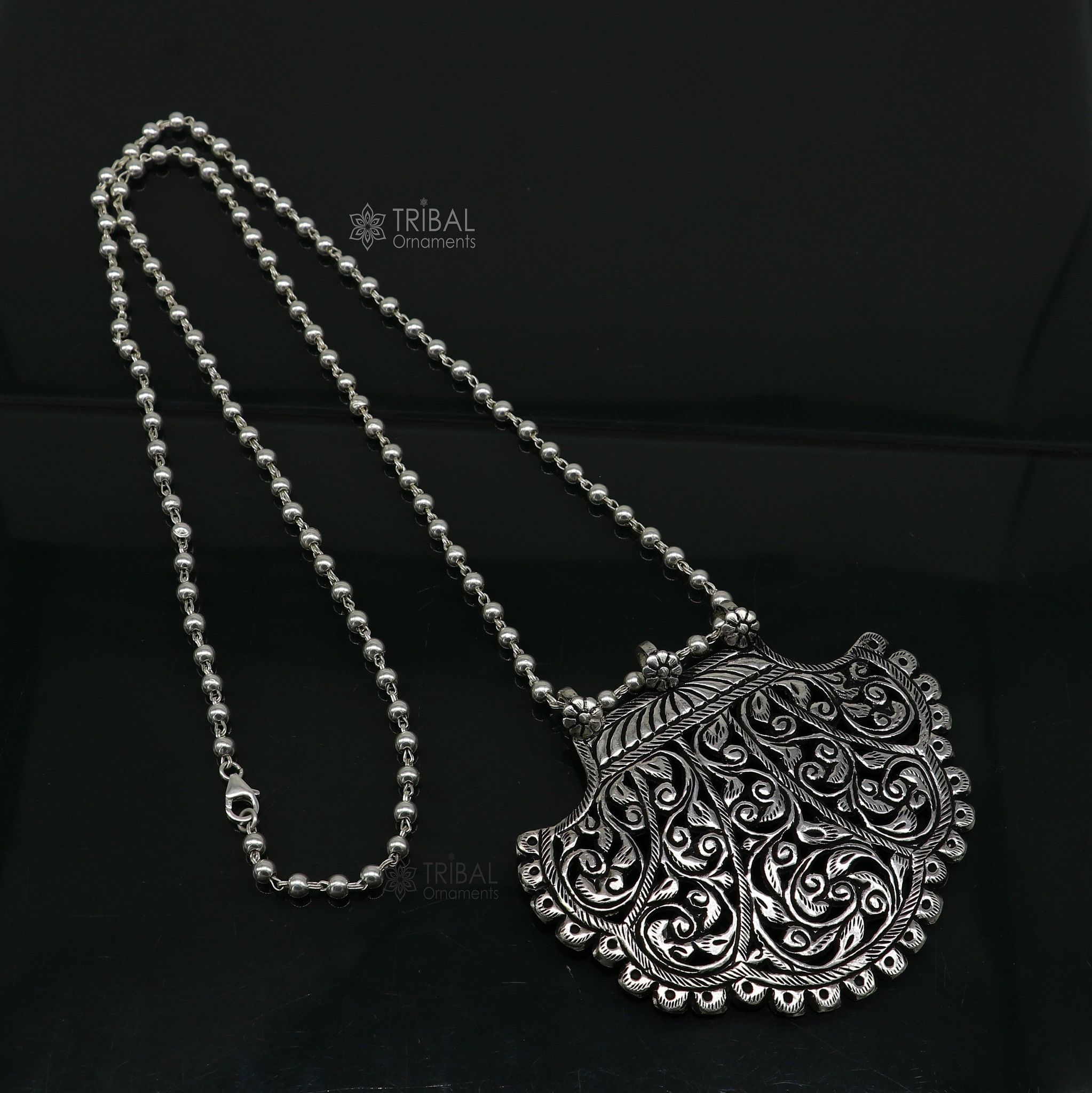 30" long beaded chain Traditional cultural trendy style 925 sterling silver pendant necklace best brides tribal ethnic jewelry  set631