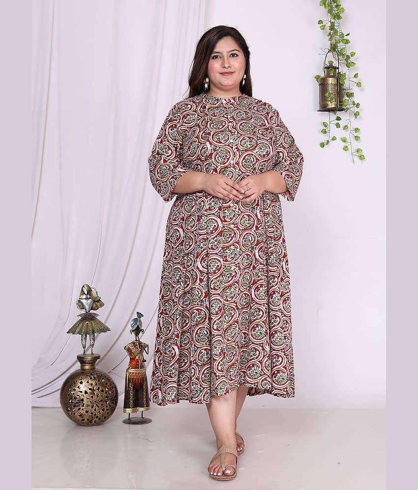 Swasti Cotton Blend Printed Anarkali Women's Kurti - Red ( Pack of 1 )