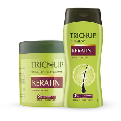 Trichup Keratin Shampoo 200ml & Hair Mask 500ml – Repair Damaged Hair, Strengthen Strands, Restore Elasticity & Reduce Breakage