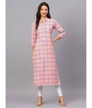 ZARISTAA Cotton Checks Straight Women's Kurti - Pink ( Pack of 1 )