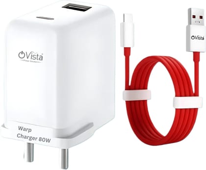 Ovista 80 W Supervooc 8 A Wall Charger for Mobile with Detachable Cable  (White, Cable Included)