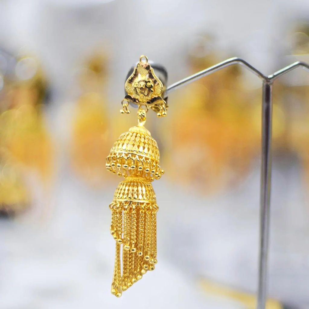 Gold Plated Layered Jhumka Earrings β Traditional Ethnic Bridal Jewelry