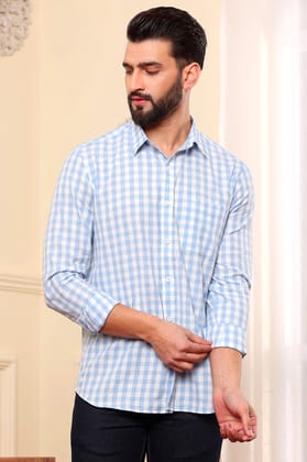 Check Cotton Shirt Blue N Wite (Size - S) by BLUE EAGLE
