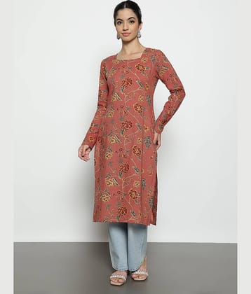 Vbuyz Women Cotton Printed Straight Kurti ( Peach )
