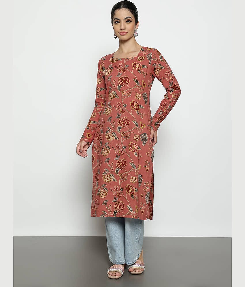 Vbuyz Women Cotton Printed Straight Kurti ( Peach )
