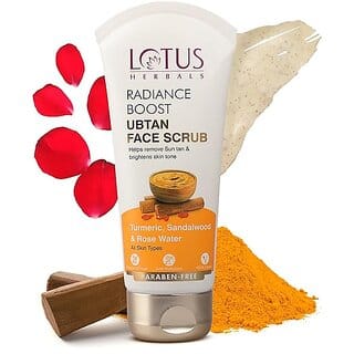 Lotus Herbals Radiance Boost Ubtan Face Scrub Turmeric, Sandalwood And Rose Water  Glowing Skin  100Gm